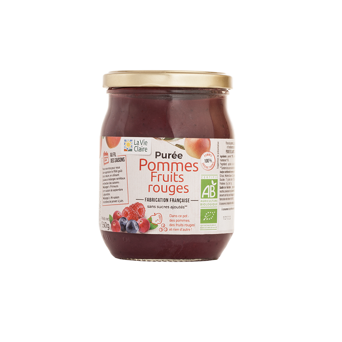 Purée pomme fruits rouges sans sucre ajoutés 560g - La Vie Claire