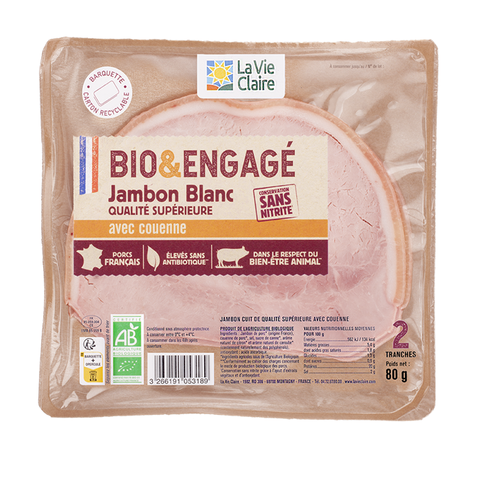 Ham without nitrite with rind 2x40g - La Vie Claire 