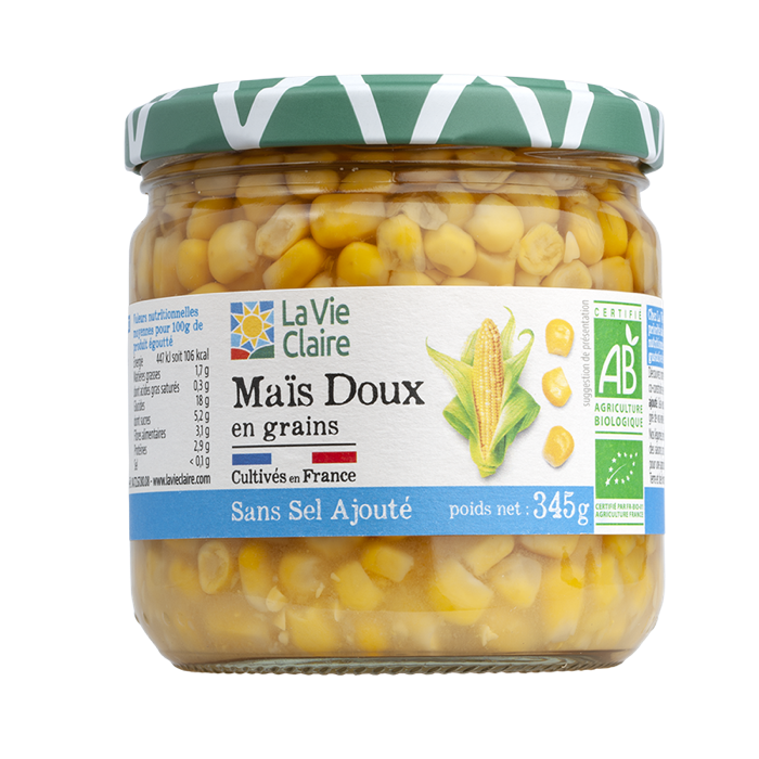 No salt added sweetcorn 345g - La Vie Claire