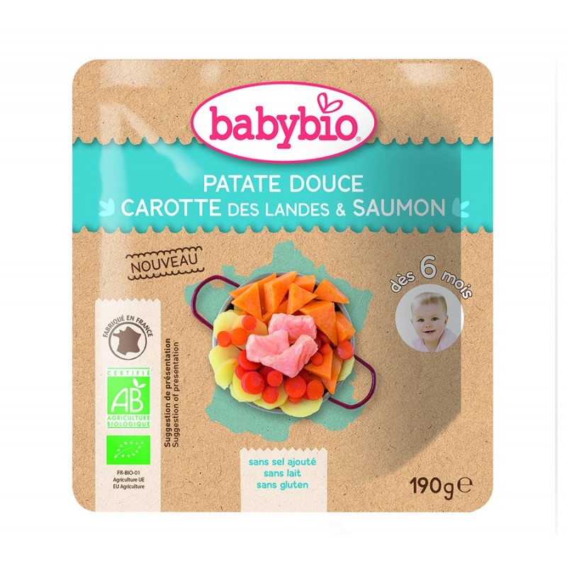 Babybio Poche Menu Patates Douce Carottes Saumon 6 Mois Bio 190 g