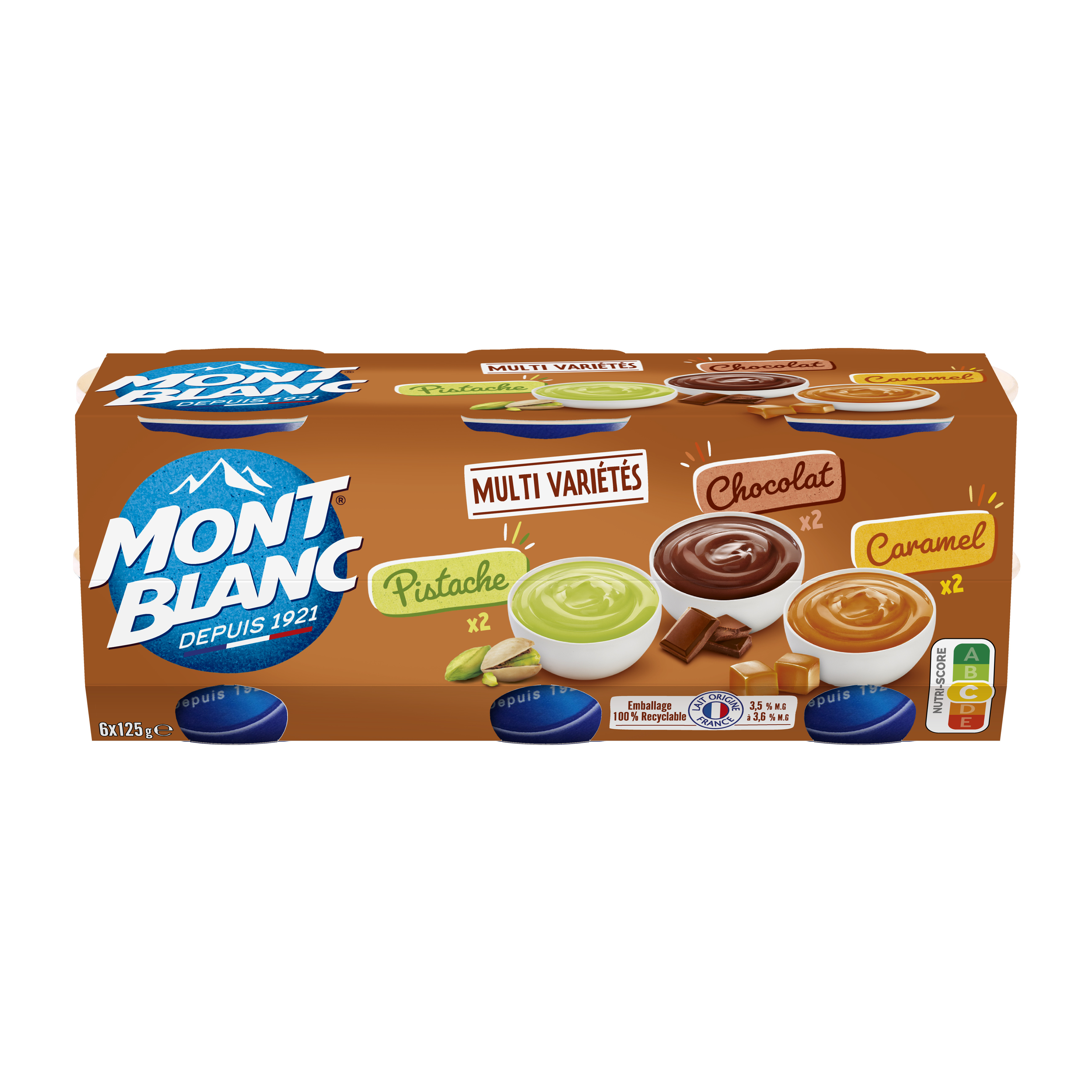 Mont Blanc Crème dessert Coupelles Caramel, Chocolat, Pistache