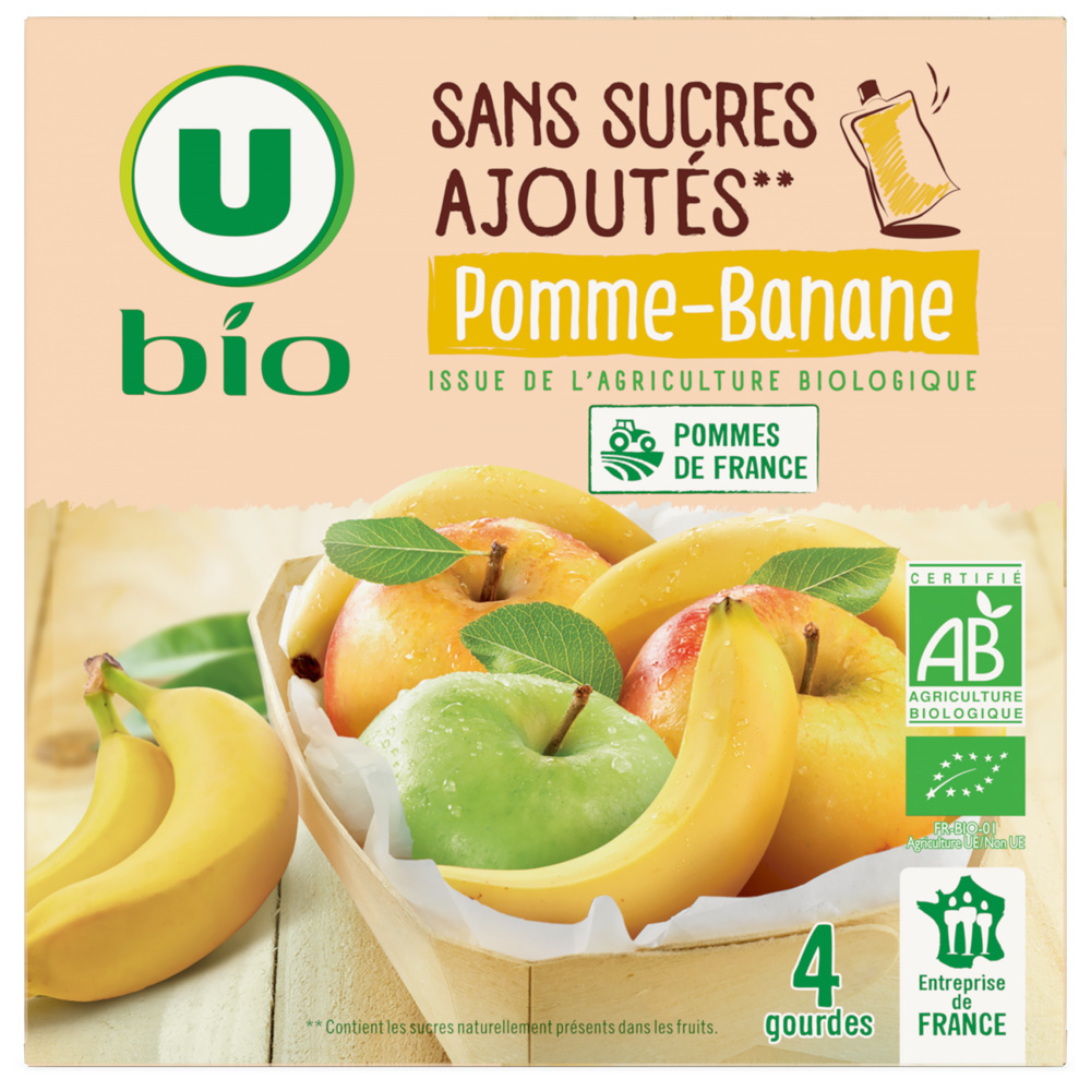 Compote pomme banane sans sucres ajoutés bio U 