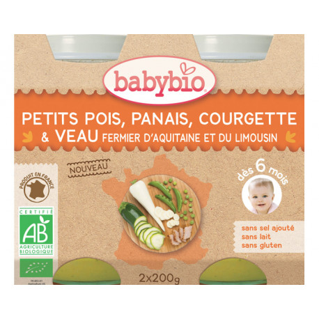 Babybio Pot Peas Parsnip Zucchini Veal - From 6 Months