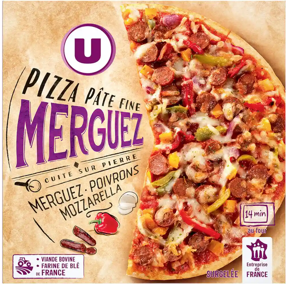 Pizza merguez à pates fines U 