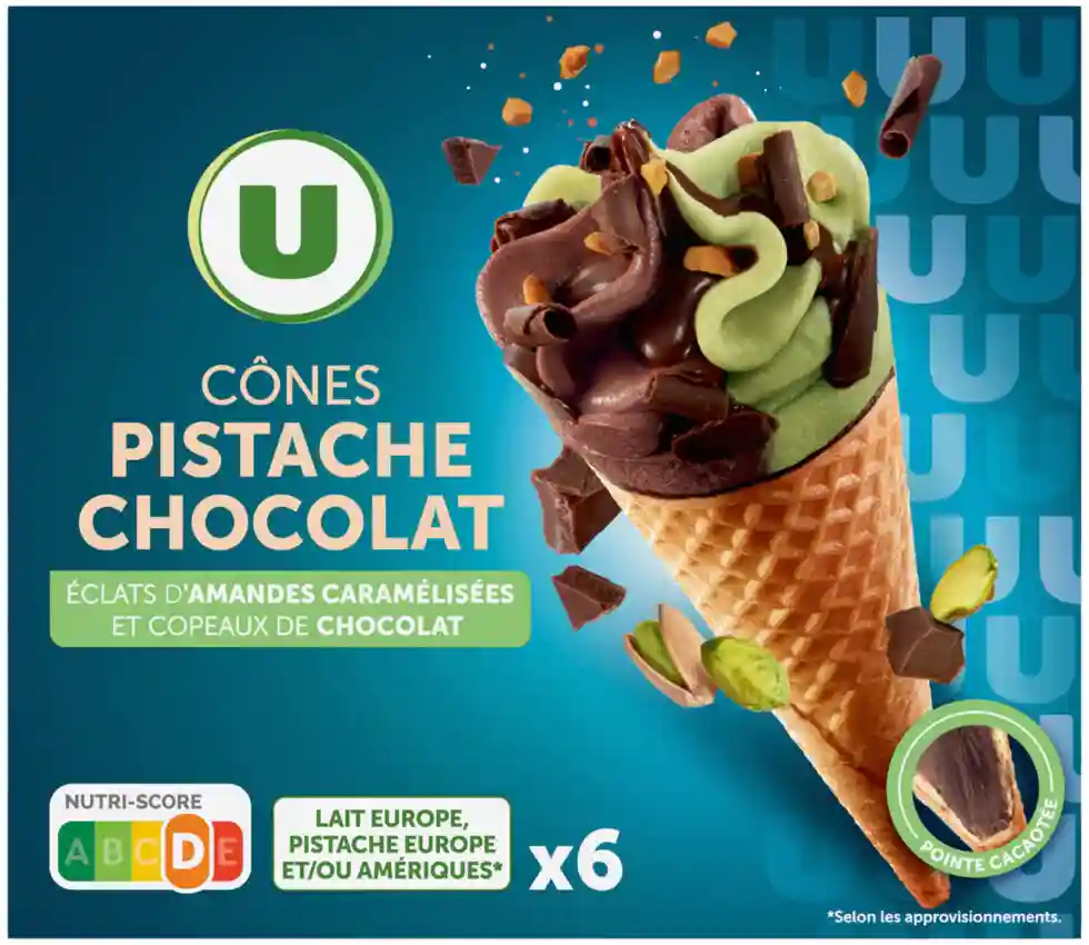 Cônes glacés chocolat Pistache U 